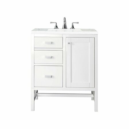 JAMES MARTIN VANITIES Addison 30in Single Vanity, Glossy White w/ 3 CM Eternal Jasmine Pearl Quartz Top E444-V30-GW-3EJP